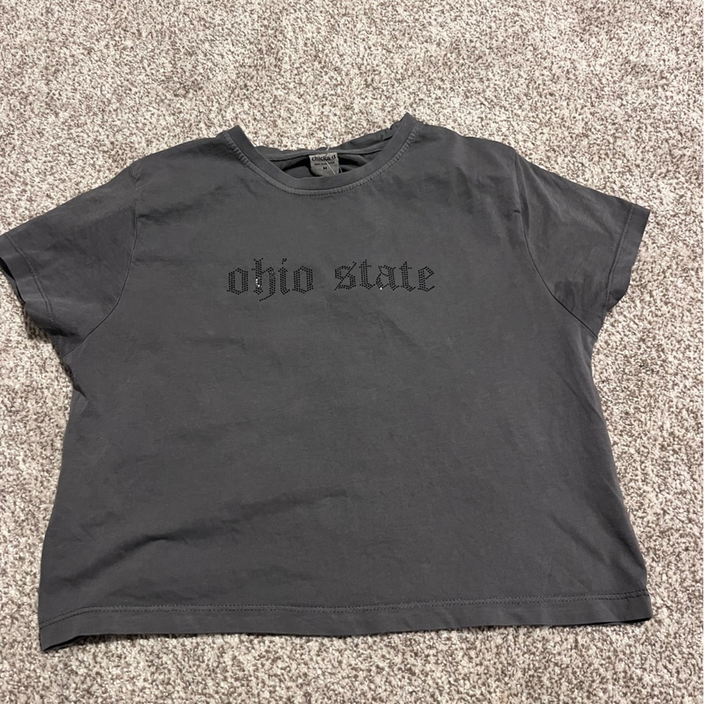 Ohio State Cropped T-Shirt Gray Rhinestone Logo Short Sleeve Top Size Medium NWT - Picture 5 of 10